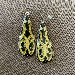 Black and Gold Teardrop Earrings